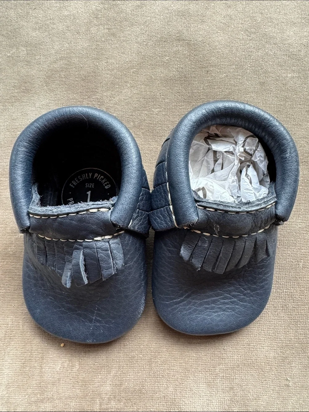 Freshly Picked Navy Blue Fringe Moccasins for Kids
